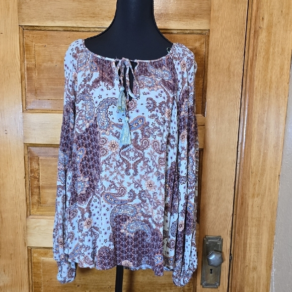 Willow and Root Tie Front Long Sleeve Tunic L - Picture 1 of 4